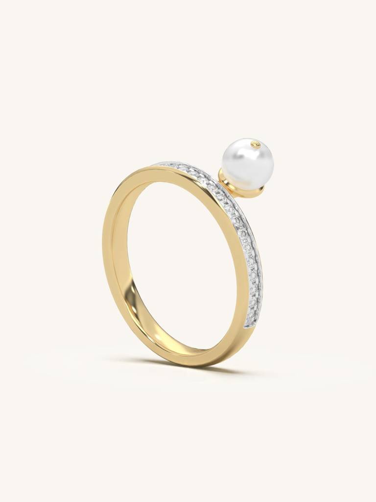 Diamond Pearl Band Ring 925 Sterling Silver 18Kt Gold Vermeil Jewellery For Women : QA118004Y16