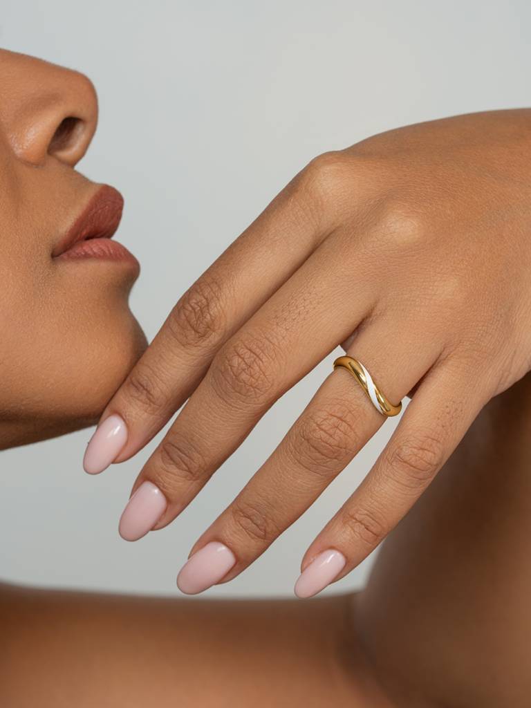 Ceramic Edge Band Ring 925 Sterling Silver 18Kt Gold Vermeil Jewellery For Women : QA122010Y15