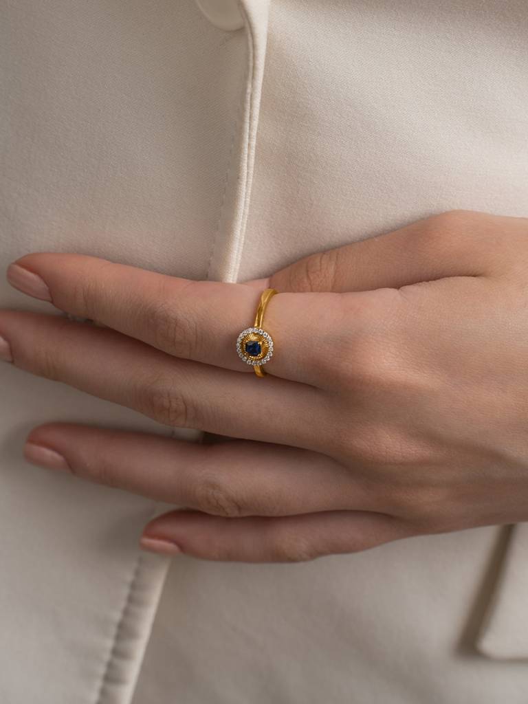 Sunburst Halo Band Ring 925 Sterling Silver 18Kt Gold Vermeil Jewellery For Women : QA123005Y16