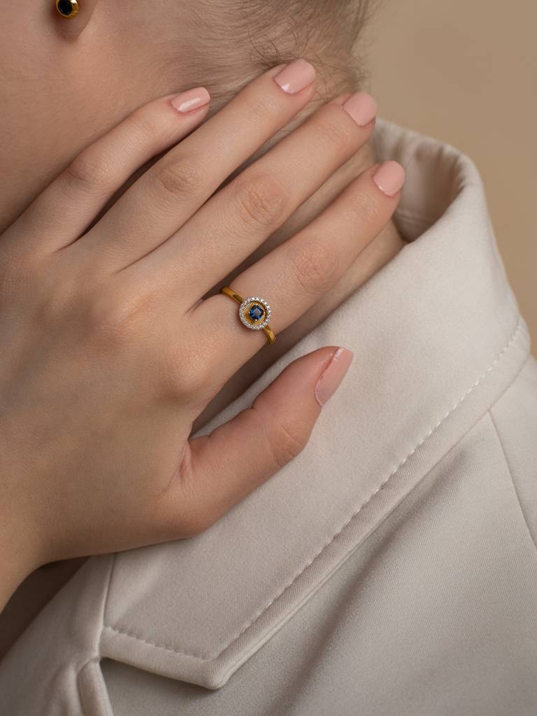 Sunburst Halo Band Ring 925 Sterling Silver 18Kt Gold Vermeil Jewellery For Women : QA123005Y16