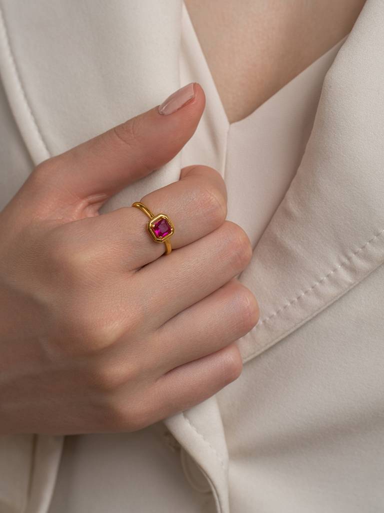 Ruby Classic Band Ring 925 Sterling Silver 18Kt Gold Vermeil Jewellery For Women : QA123006Y13