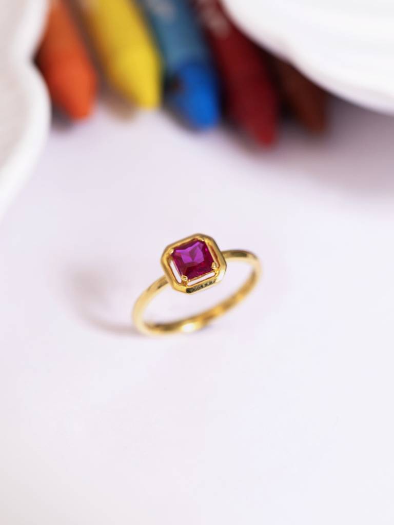 Ruby Classic Band Ring 925 Sterling Silver 18Kt Gold Vermeil Jewellery For Women : QA123006Y15