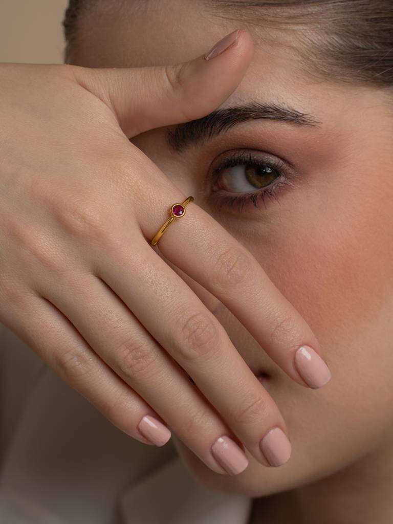 Petite Ruby Band Ring 925 Sterling Silver 18Kt Gold Vermeil Jewellery For Women : QA123007Y13