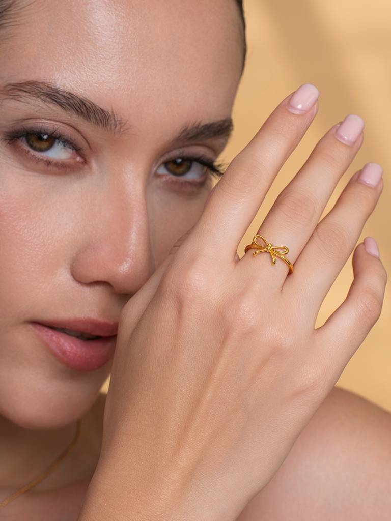 Petite Ribbon Band Ring 925 Sterling Silver 18Kt Gold Vermeil Jewellery For Women : QA125004Y13