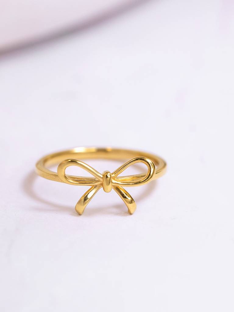 Petite Ribbon Band Ring 925 Sterling Silver 18Kt Gold Vermeil Jewellery For Women : QA125004Y16