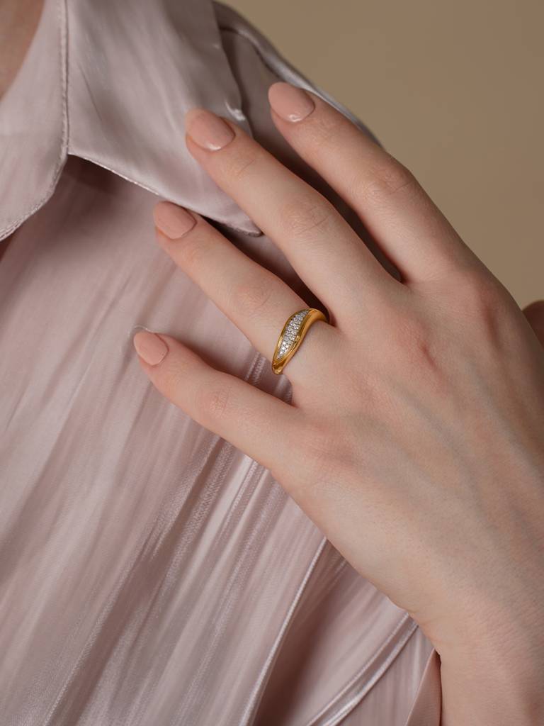 Petal Touch Band Ring 925 Sterling Silver 18Kt Gold Vermeil Jewellery For Women : QA127003Y16