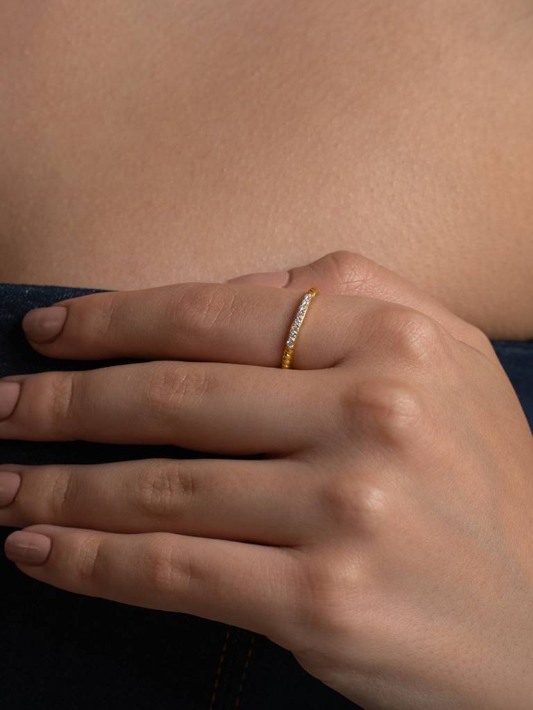 Diamond Slim Band Ring 925 Sterling Silver 18Kt Gold Vermeil Jewellery For Women : QA132006Y12