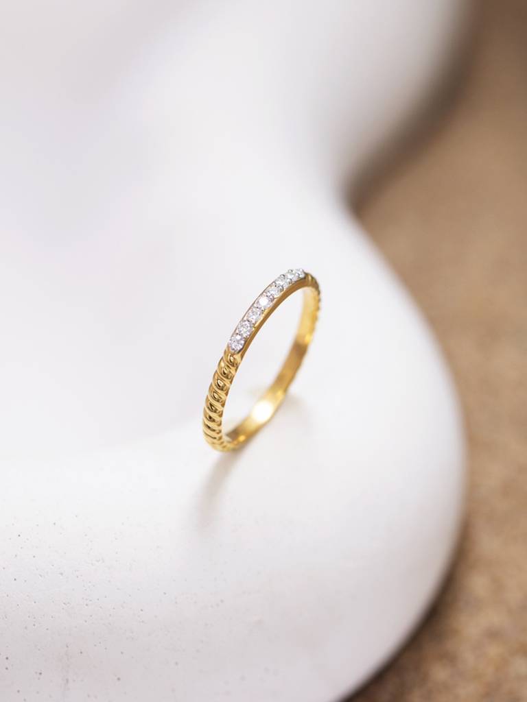 Diamond Slim Band Ring 925 Sterling Silver 18Kt Gold Vermeil Jewellery For Women : QA132006Y14