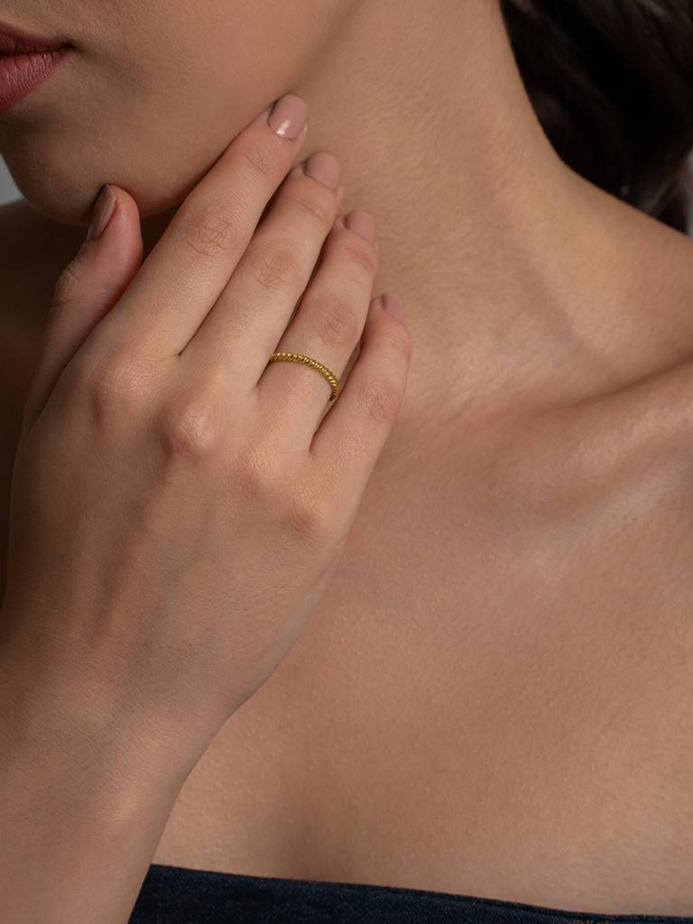 Fine Twist Band Ring 925 Sterling Silver 18Kt Gold Vermeil Jewellery For Women : QA132007Y13