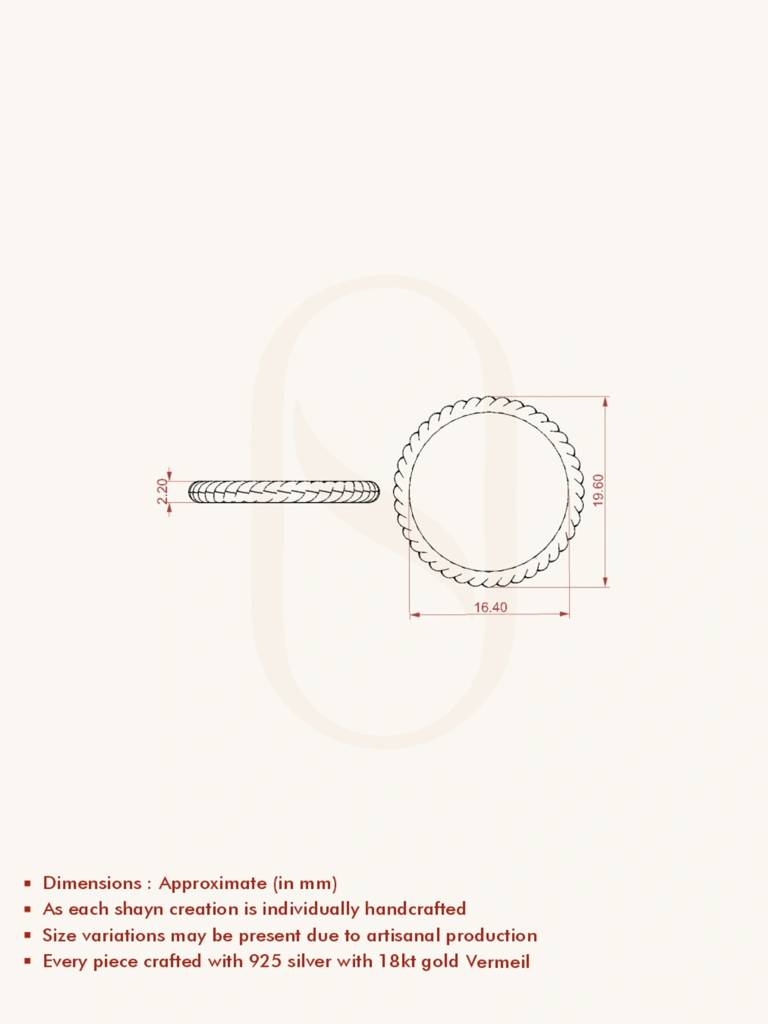 Fine Twist Band Ring 925 Sterling Silver 18Kt Gold Vermeil Jewellery For Women : QA132007Y15