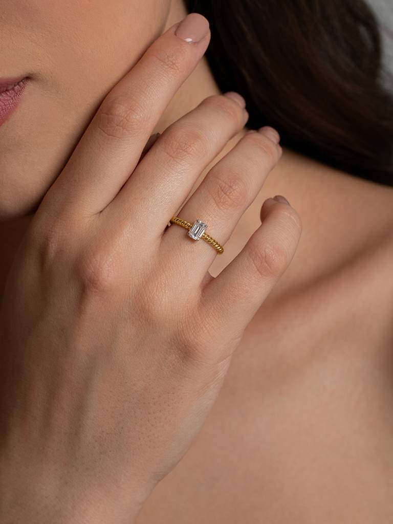 Emerald Cut Band Ring 925 Sterling Silver 18Kt Gold Vermeil Jewellery For Women : QA132008Y12