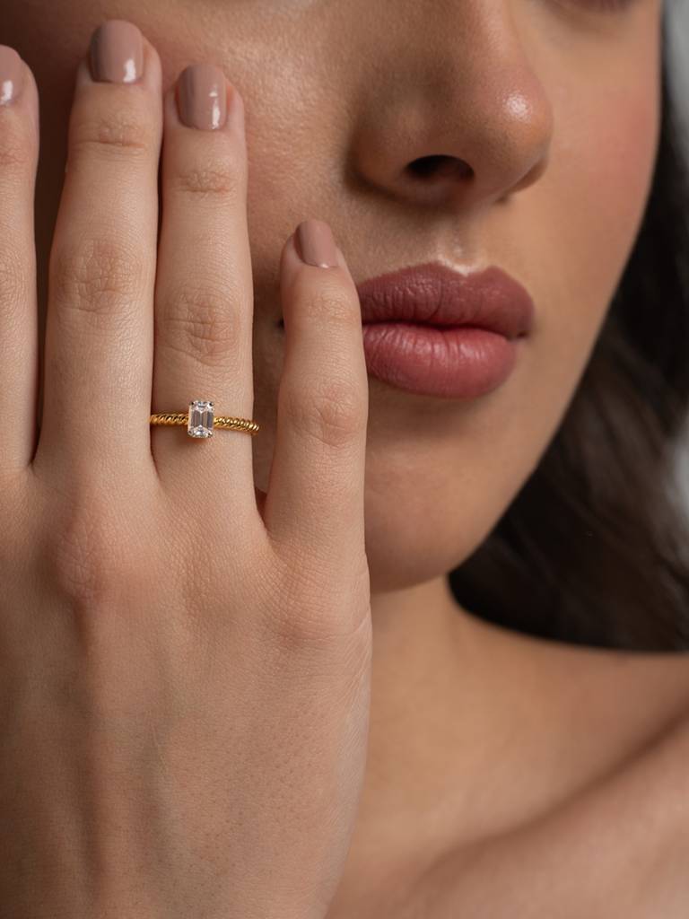 Emerald Cut Band Ring 925 Sterling Silver 18Kt Gold Vermeil Jewellery For Women : QA132008Y15