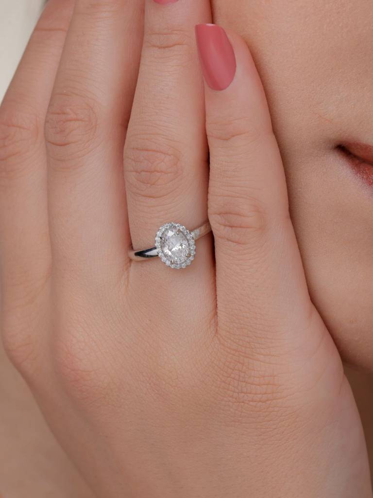 Oval Halo Solitaire Band Ring 925 Sterling Silver 18Kt Gold Vermeil Jewellery For Women : QA137009W12