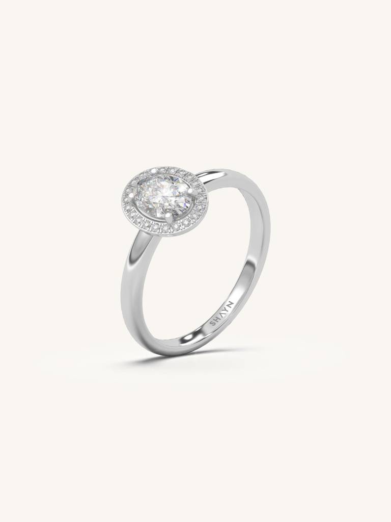 Oval Halo Solitaire Band Ring 925 Sterling Silver 18Kt Gold Vermeil Jewellery For Women : QA137009W12