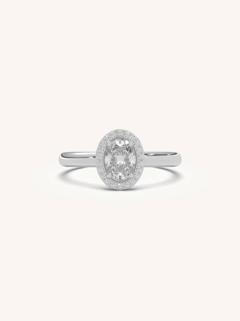 Oval Halo Solitaire Band Ring 925 Sterling Silver 18Kt Gold Vermeil Jewellery For Women : QA137009W12