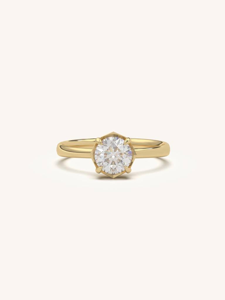 Round Modern Solitaire Band Ring 925 Sterling Silver 18Kt Gold Vermeil Jewellery For Women : QA137011W12