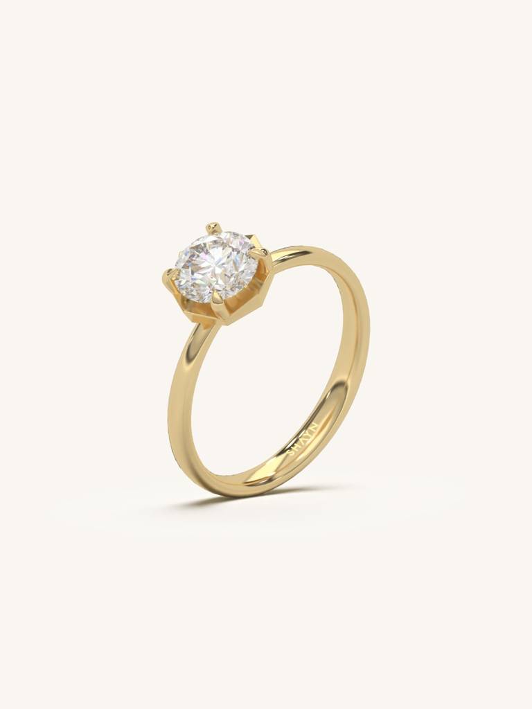 Round Modern Solitaire Band Ring 925 Sterling Silver 18Kt Gold Vermeil Jewellery For Women : QA137011W12