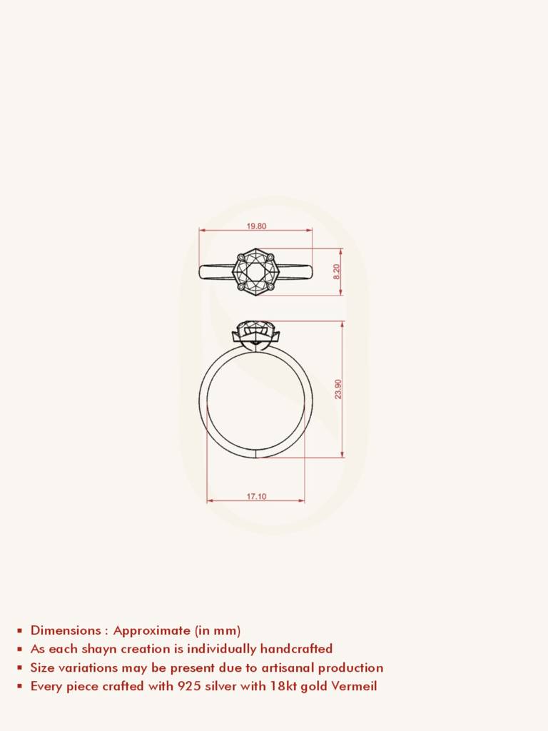 Round Modern Solitaire Band Ring 925 Sterling Silver 18Kt Gold Vermeil Jewellery For Women : QA137011W12