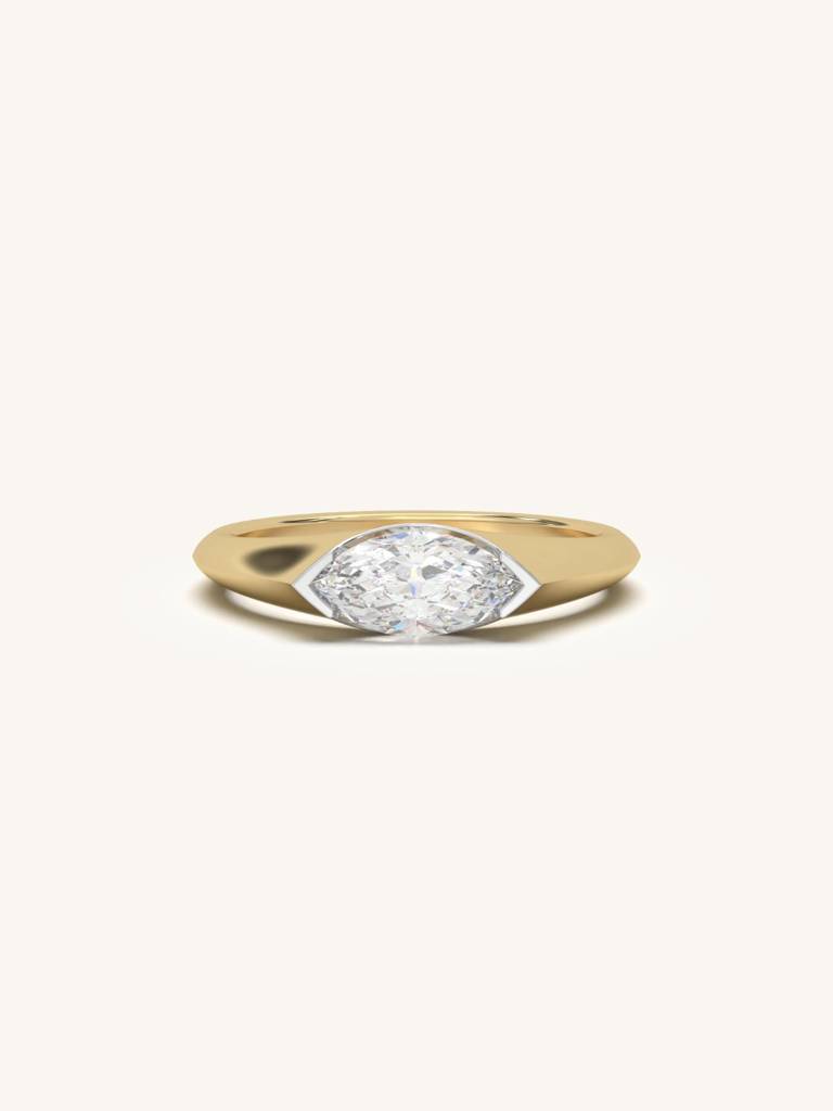 Marquise Modern Solitaire Band Ring 925 Sterling Silver 18Kt Gold Vermeil Jewellery For Women : QA137015W12