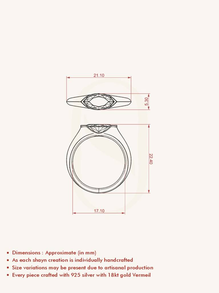 Marquise Modern Solitaire Band Ring 925 Sterling Silver 18Kt Gold Vermeil Jewellery For Women : QA137015W12