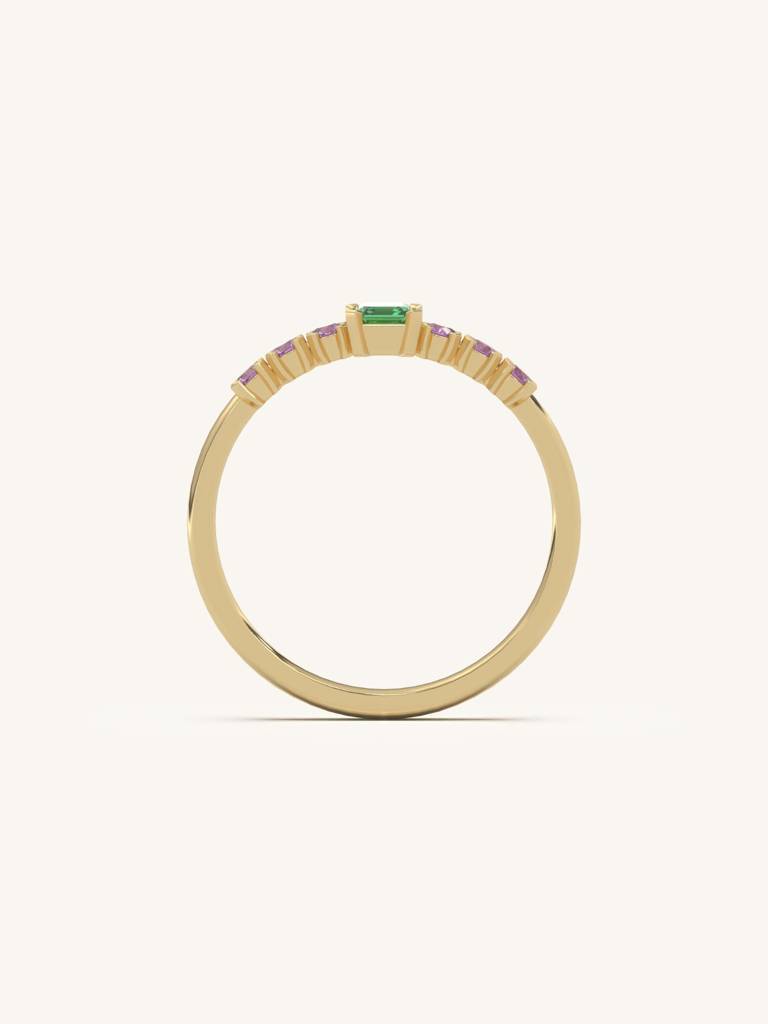 Emerald Cut Gem Band Ring 925 Sterling Silver 18Kt Gold Vermeil Jewellery For Women : QA139005Y12