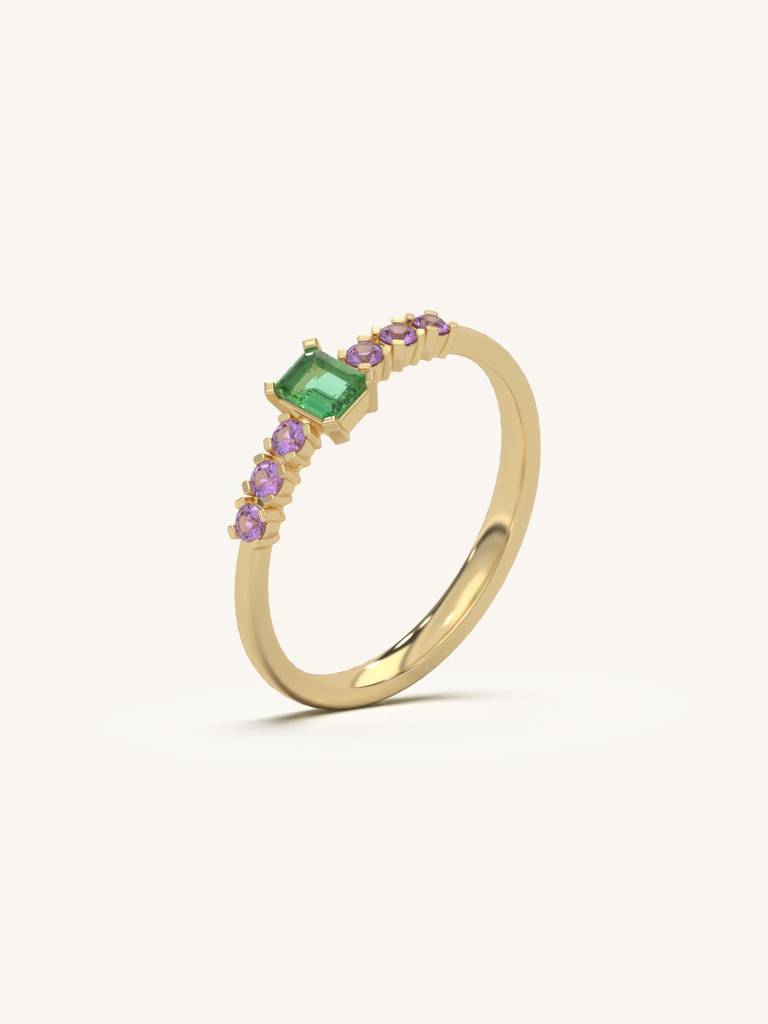 Emerald Cut Gem Band Ring 925 Sterling Silver 18Kt Gold Vermeil Jewellery For Women : QA139005Y13
