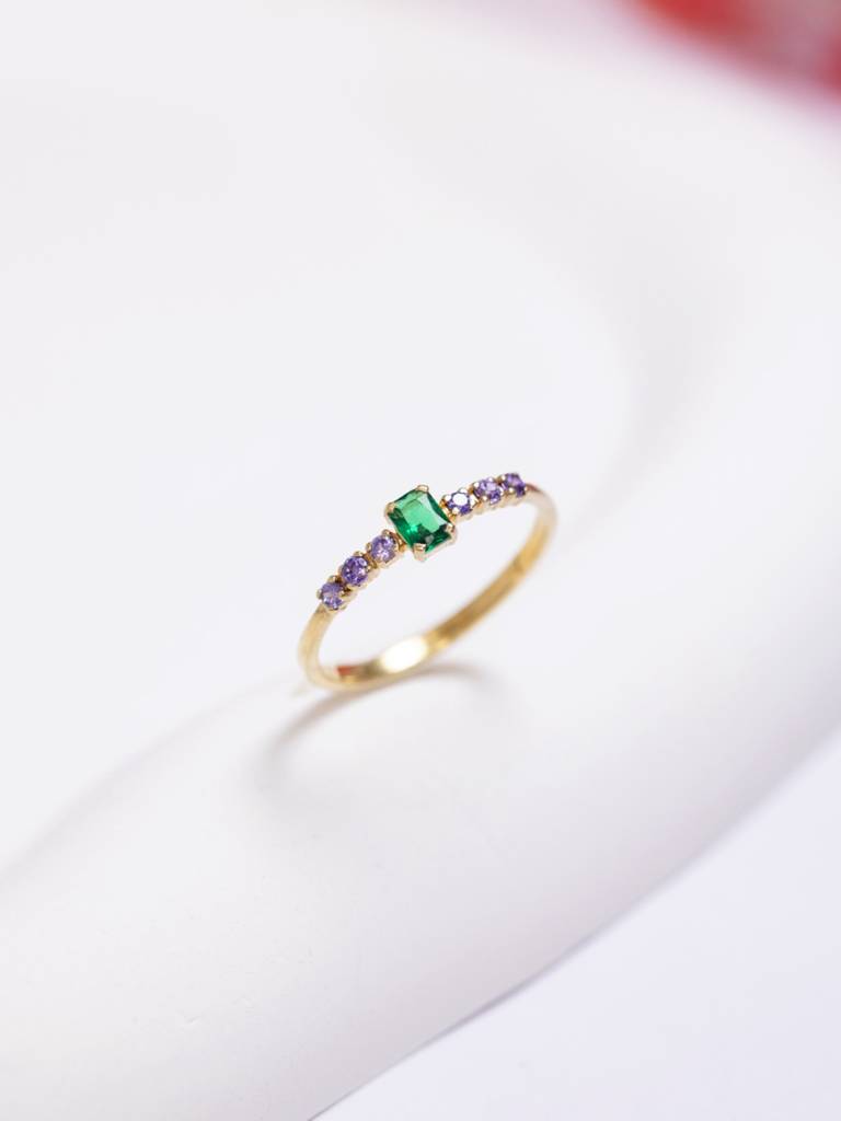 Emerald Cut Gem Band Ring 925 Sterling Silver 18Kt Gold Vermeil Jewellery For Women : QA139005Y15