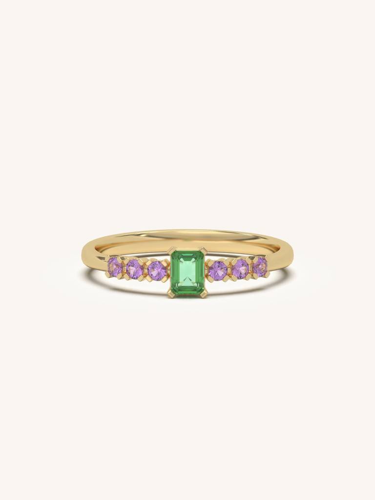 Emerald Cut Gem Band Ring 925 Sterling Silver 18Kt Gold Vermeil Jewellery For Women : QA139005Y15