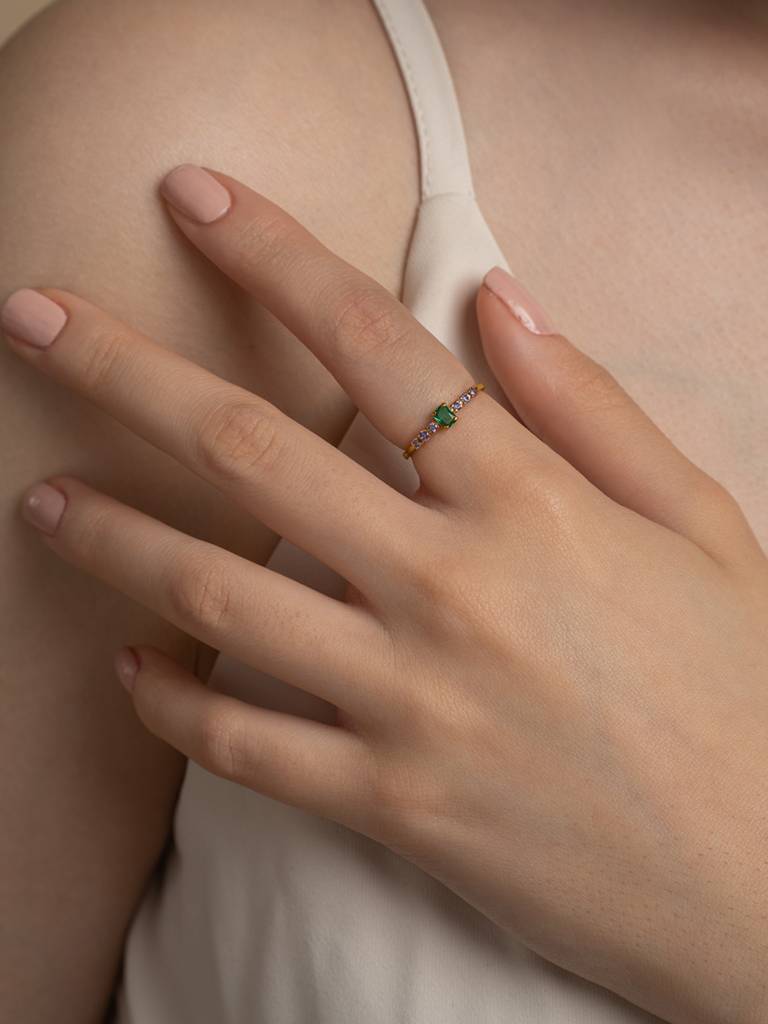 Emerald Cut Gem Band Ring 925 Sterling Silver 18Kt Gold Vermeil Jewellery For Women : QA139005Y16