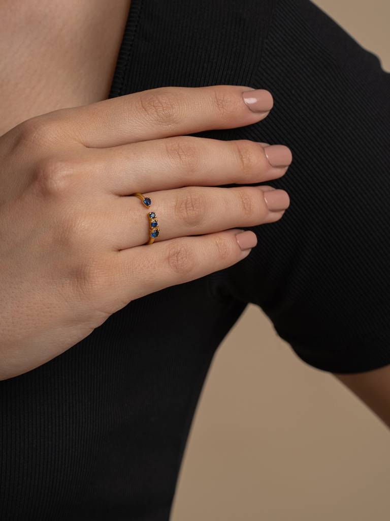 Blue Split Shank Band Ring 925 Sterling Silver 18Kt Gold Vermeil Jewellery For Women : QA139007Y14