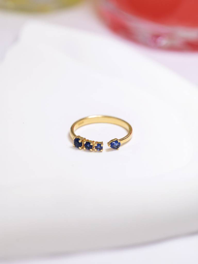 Blue Split Shank Band Ring 925 Sterling Silver 18Kt Gold Vermeil Jewellery For Women : QA139007Y16