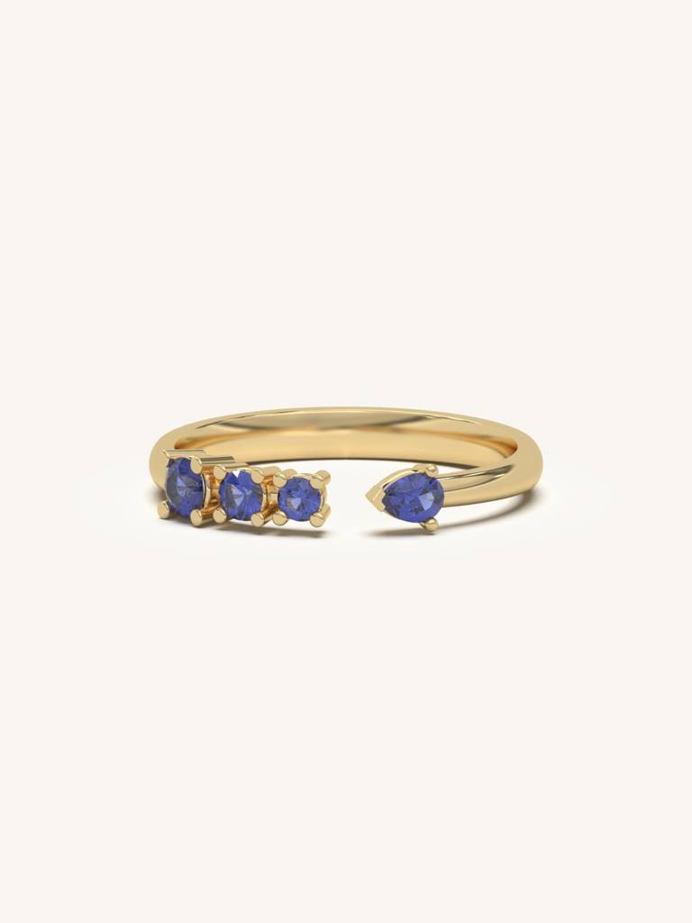 Blue Split Shank Band Ring 925 Sterling Silver 18Kt Gold Vermeil Jewellery For Women : QA139007Y16