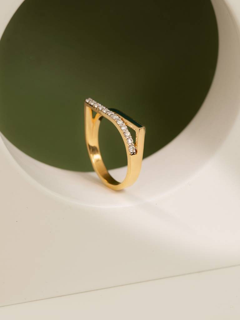 Diamond Wave Band Ring 925 Sterling Silver 18Kt Gold Vermeil Jewellery For Women : QA141005Y13