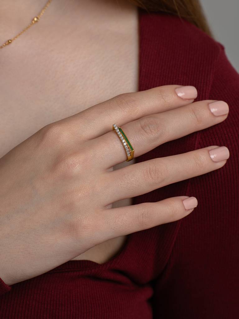 Diamond Wave Band Ring 925 Sterling Silver 18Kt Gold Vermeil Jewellery For Women : QA141005Y13