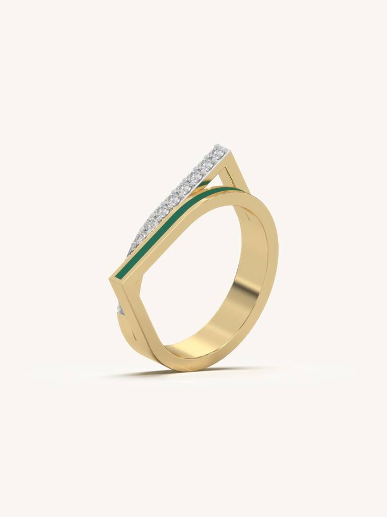 Diamond Wave Band Ring 925 Sterling Silver 18Kt Gold Vermeil Jewellery For Women : QA141005Y14