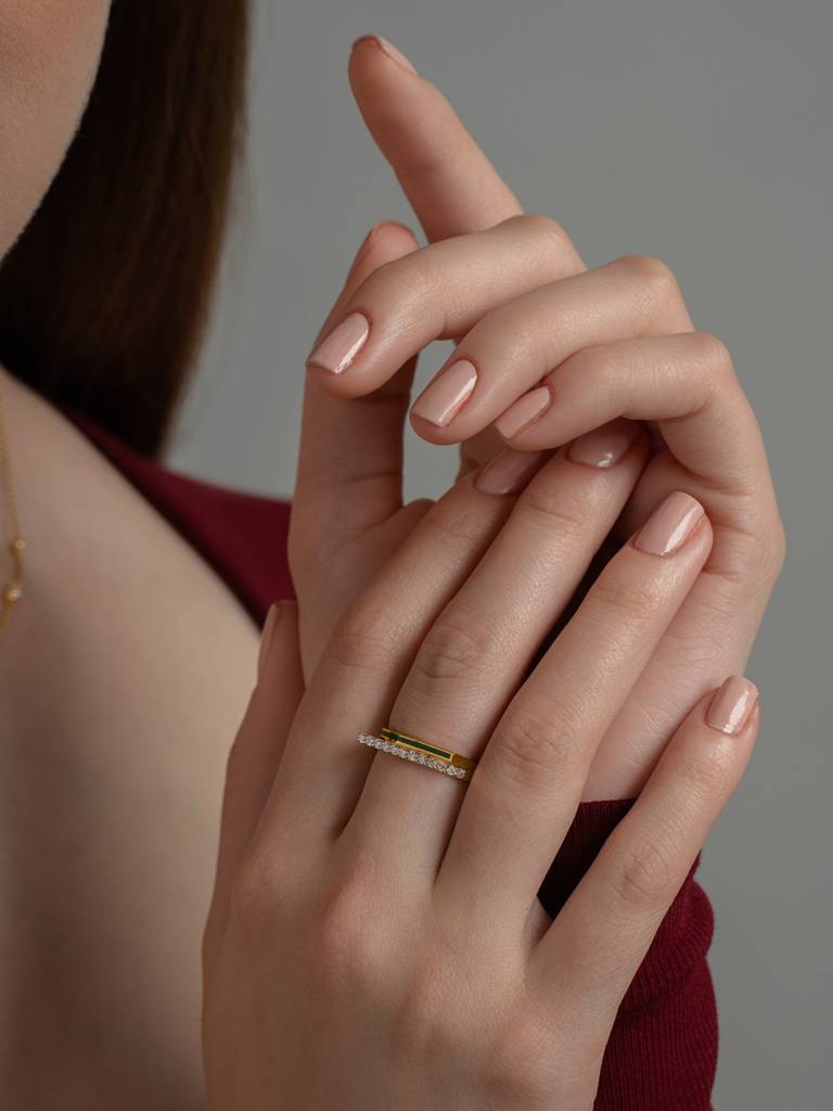 Diamond Wave Band Ring 925 Sterling Silver 18Kt Gold Vermeil Jewellery For Women : QA141005Y15