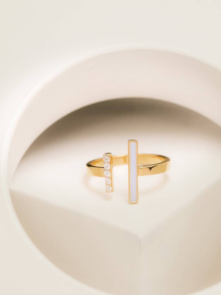 Split Duo Bar Band Ring 925 Sterling Silver 18Kt Gold Vermeil Jewellery For Women : QA141010Y13