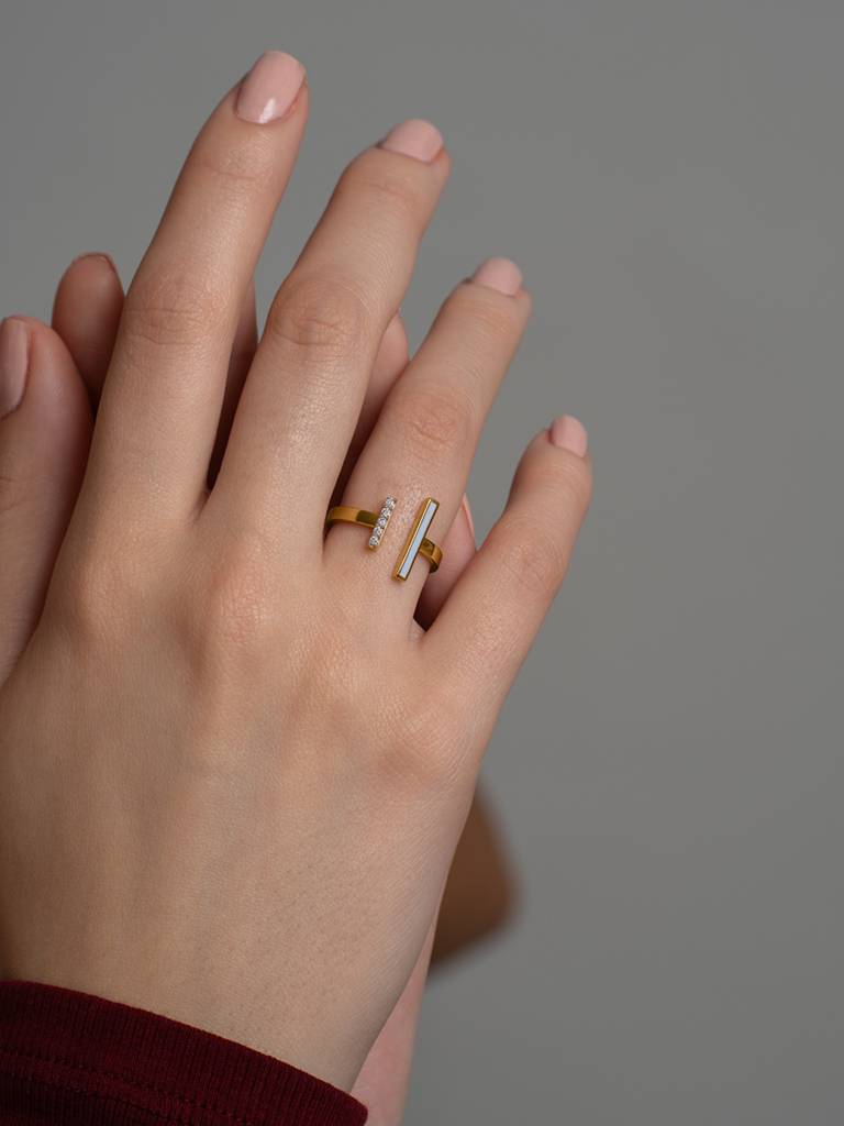 Split Duo Bar Band Ring 925 Sterling Silver 18Kt Gold Vermeil Jewellery For Women : QA141010Y13