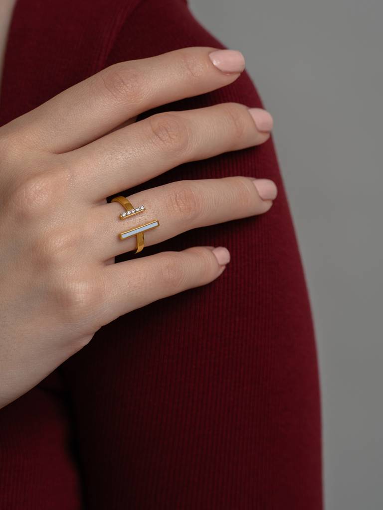 Split Duo Bar Band Ring 925 Sterling Silver 18Kt Gold Vermeil Jewellery For Women : QA141010Y16