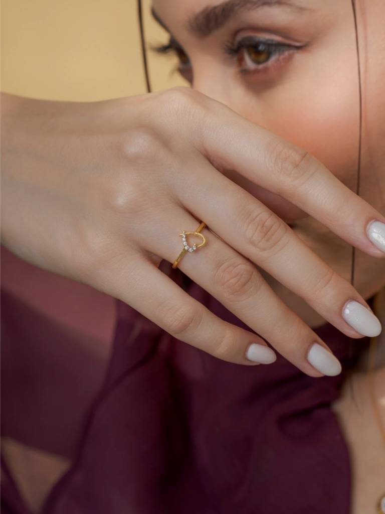 Half Heart Band Ring 925 Sterling Silver 18Kt Gold Vermeil Jewellery For Women : QA149001Y13