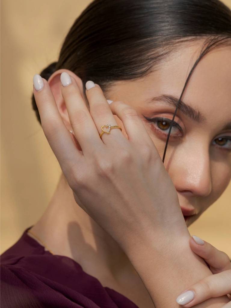 Half Heart Band Ring 925 Sterling Silver 18Kt Gold Vermeil Jewellery For Women : QA149001Y13