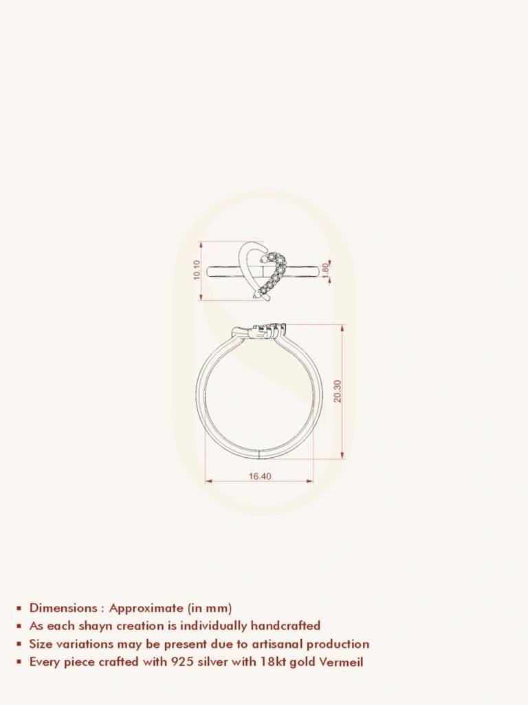 Half Heart Band Ring 925 Sterling Silver 18Kt Gold Vermeil Jewellery For Women : QA149001Y15