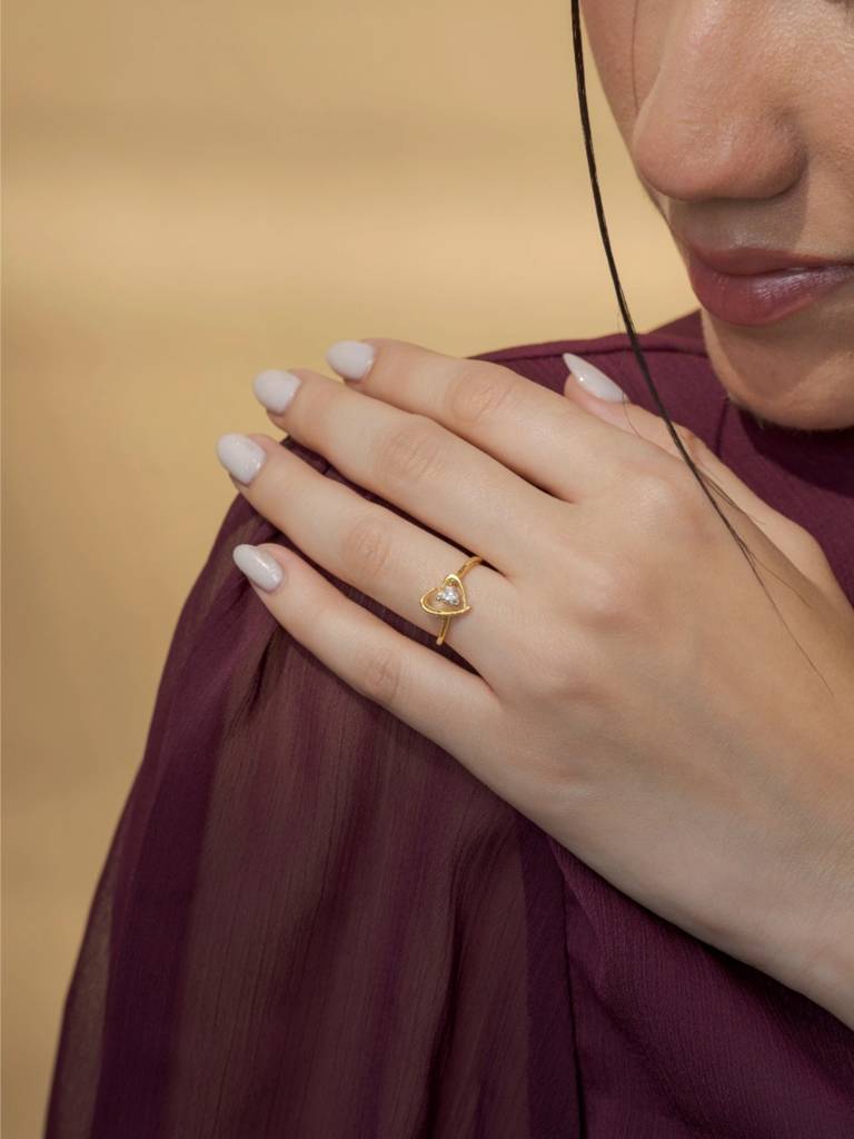 Heart Center Band Ring 925 Sterling Silver 18Kt Gold Vermeil Jewellery For Women : QA149003Y12