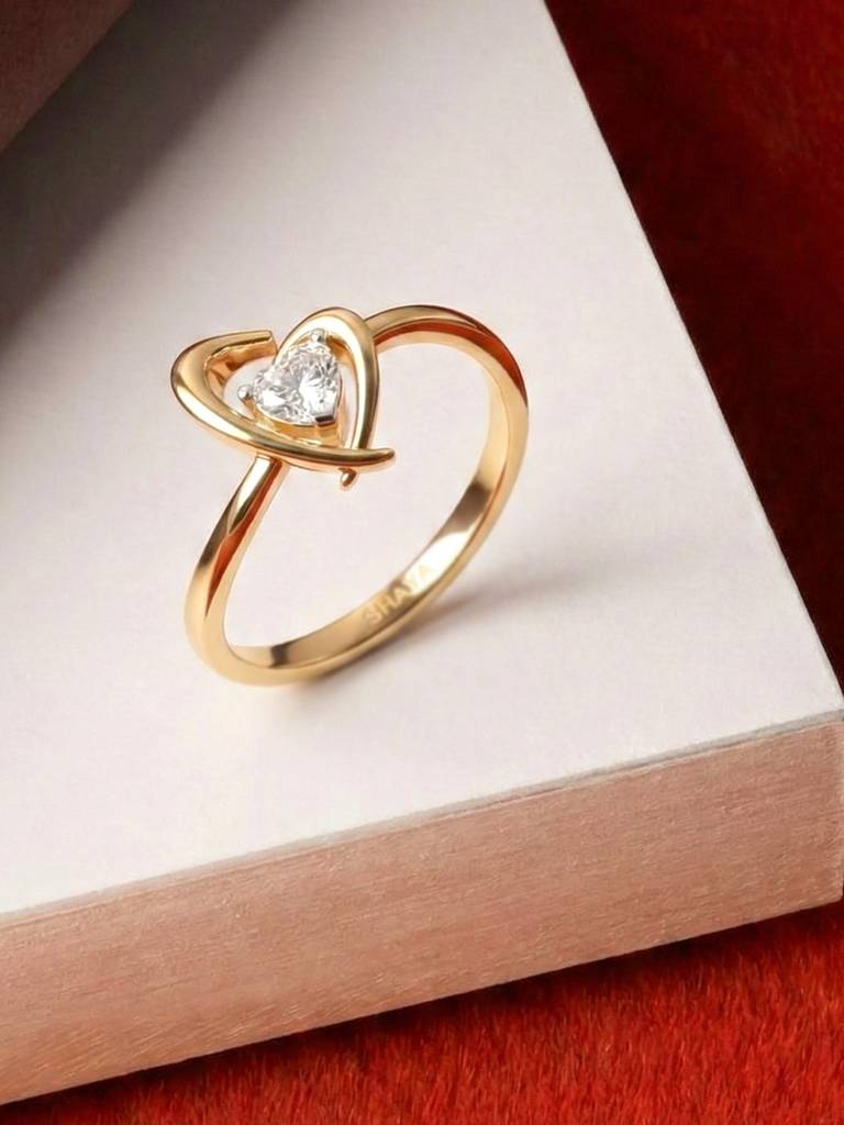 Heart Center Band Ring 925 Sterling Silver 18Kt Gold Vermeil Jewellery For Women : QA149003Y13