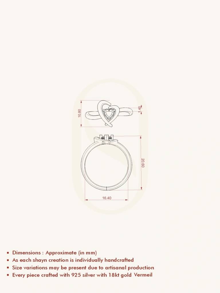 Heart Center Band Ring 925 Sterling Silver 18Kt Gold Vermeil Jewellery For Women : QA149003Y15