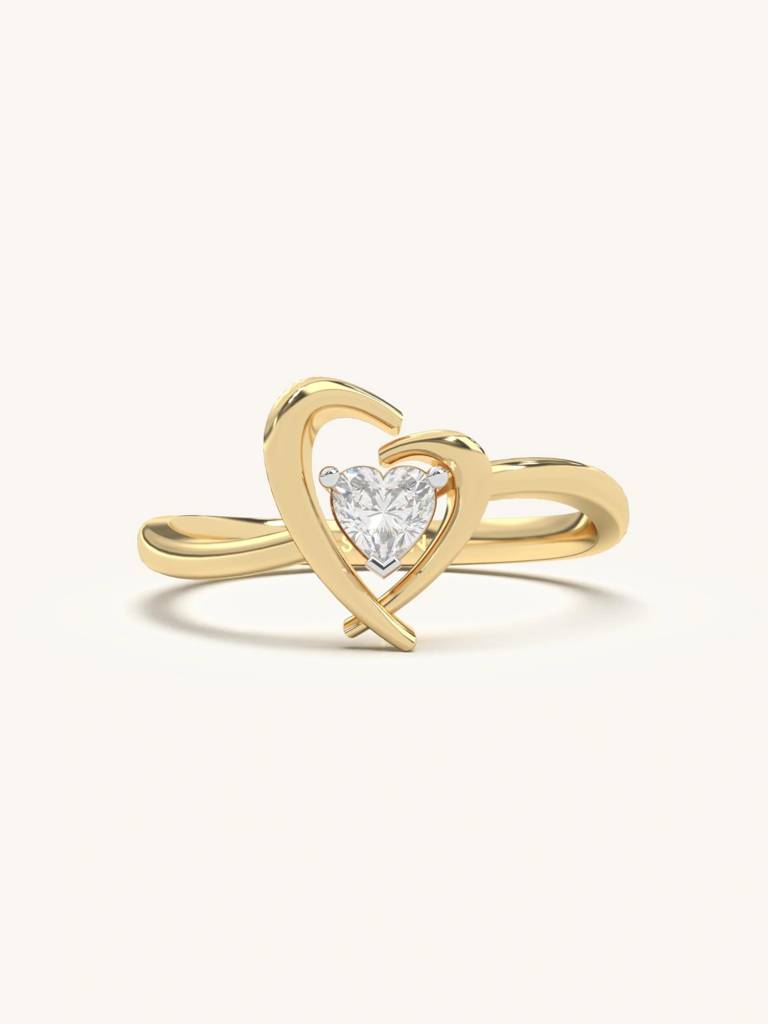 Heart Center Band Ring 925 Sterling Silver 18Kt Gold Vermeil Jewellery For Women : QA149003Y16