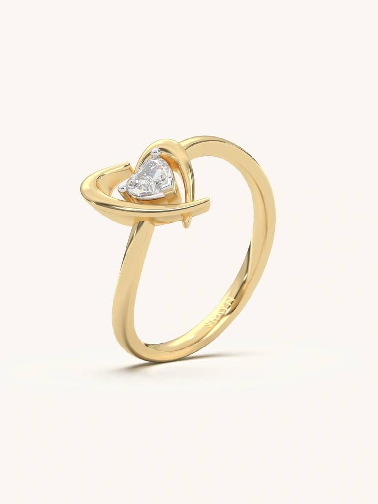 Heart Center Band Ring 925 Sterling Silver 18Kt Gold Vermeil Jewellery For Women : QA149003Y16