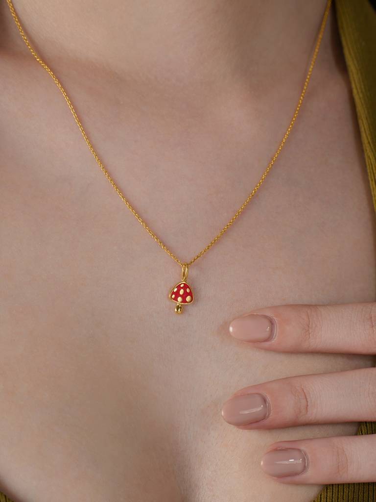Mushroom Style Pendant 925 Sterling Silver 18Kt Gold Vermeil Jewellery For Women : QC130005_Y
