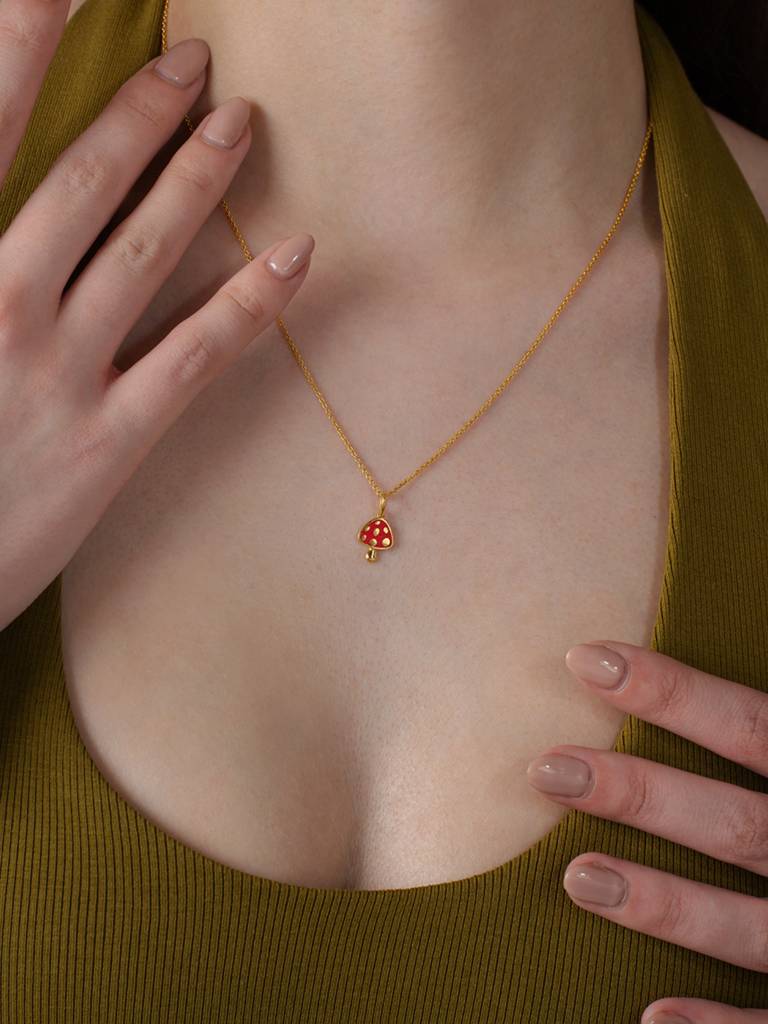 Mushroom Style Pendant 925 Sterling Silver 18Kt Gold Vermeil Jewellery For Women : QC130005_Y