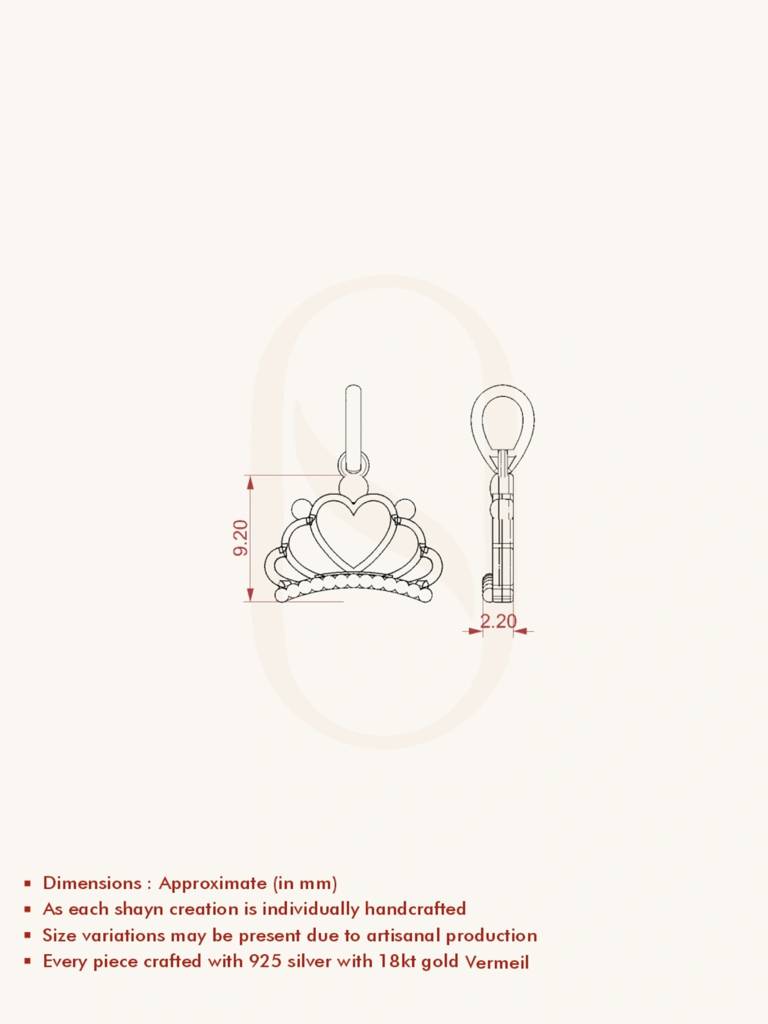 Crown Heart Pendant 925 Sterling Silver 18Kt Gold Vermeil Jewellery For Women : QC130010_Y